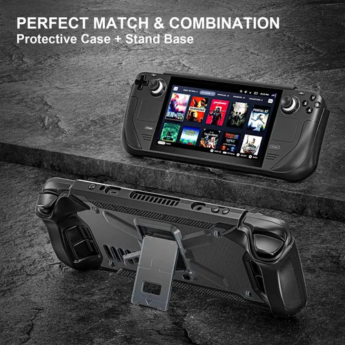 Vista 2 de Dteck Funda con función atril para Steam Deck, a prueba de golpes, antideslizante, antiarañazos, protección de cuerpo completo, protector