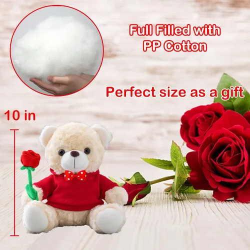 Vista 5 de Oso de peluche personalizado con foto y texto personalizado, oso de peluche de San Valentín con rosa y lazo para ella como regalo personalizado