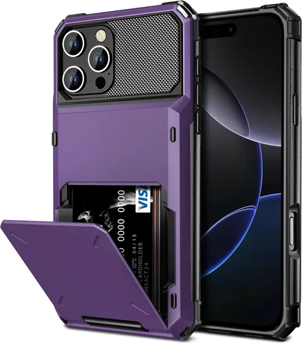 Vista 9 de Vofolen Funda para iPhone 16 con tarjetero tipo cartera negra Negro