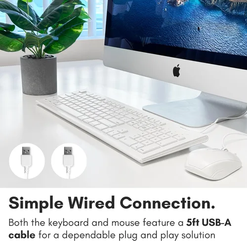 Vista 3 de Macally Combo de teclado y mouse con cable USB de 104 teclas con teclas de acceso directo de Apple para Mac, iMac, MacBook y PC con Windows