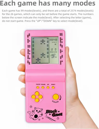 Vista 4 de Retro Classic Block Game Console Múltiples Juegos Ajustable Nivel/Velocidad Portátil Portátil Portátil Juego Ladrillo/Carreras/Tanque Batalla Puzzle