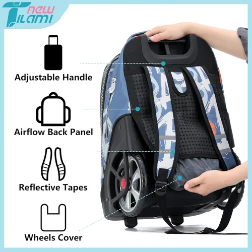 Vista 35 de NEW TILAMI Mochila con ruedas de 19 pulgadas con bolsa de almuerzo para niñas y niños, mochila para laptop con ruedas, bolsa de mano duradera