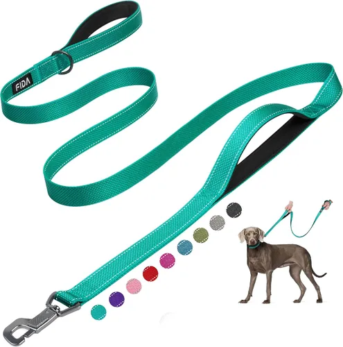 Vista 16 de Fida Correa resistente de 4 pies para perro con 2 cómodas asas acolchadas, asa de tráfico y gancho avanzado de fácil presión, correa reflectante