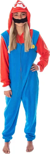 Vista 5 de Super Mario Bros. Disfraz de Mario de microforro polar de una pieza para hombre, traje de pijama de una pieza, Rojo