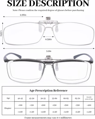 Vista 4 de LUFF Clip On Reading Glasses,Flip Up Blue Light Blocking Readers for Myopia Sturdy Fits Most Glasses Anti-slip Silicone Pads Rimless Design
