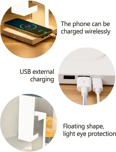 Vista 9 de Lámpara LED de escritorio de carga inalámbrica, diseño de suspensión antigravedad, táctil de 3 niveles y brillo ajustable, puerto USB-C, adecuada