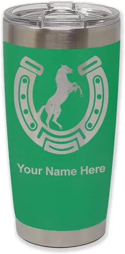 Vista 7 de LaserGram Vaso personalizado de 20 onzas, herradura con caballo (negro)