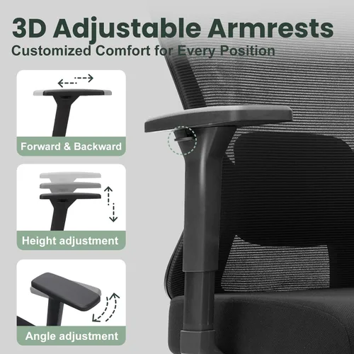 Vista 6 de Silla de oficina de respaldo alto con soporte lumbar, silla de escritorio Negro
