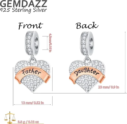 Vista 2 de GEMDAZZ Juego de dijes familiares en plata de ley 925, regalo para mamá y papá, Oro rosa Plata esterlina Piedra Zirconia cúbica, Circonita Cúbica