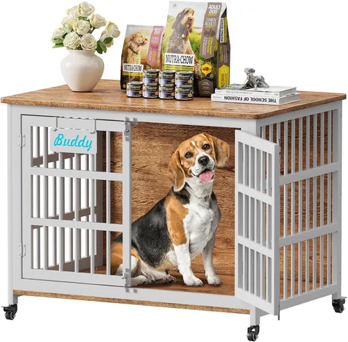Vista 18 de EasyCom Jaula para Perros de Alta Resistencia para Interior con Etiqueta de Nombre, Mueble de Jaula para Perros de 27 Pulgadas para Perros Pequeños