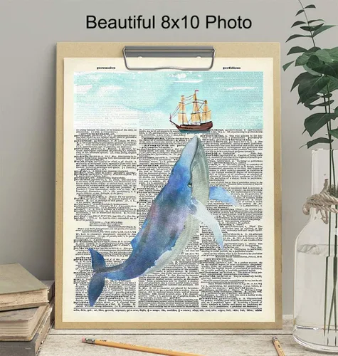 Vista 3 de Arte de Pared con Diccionario Náutico de Ballena - Foto de 8x10, Imagen - Océano, Mar, Playa, Decoración del Hogar, Decoración Shabby Chic - Regalo