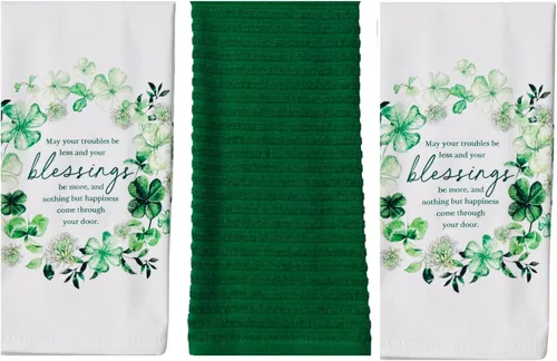 Vista 15 de Serafina Home Toallas de cocina de mano para invitados de baño irlandeses del día de San Patricio: suave y absorbente bordado, diseño de trébol