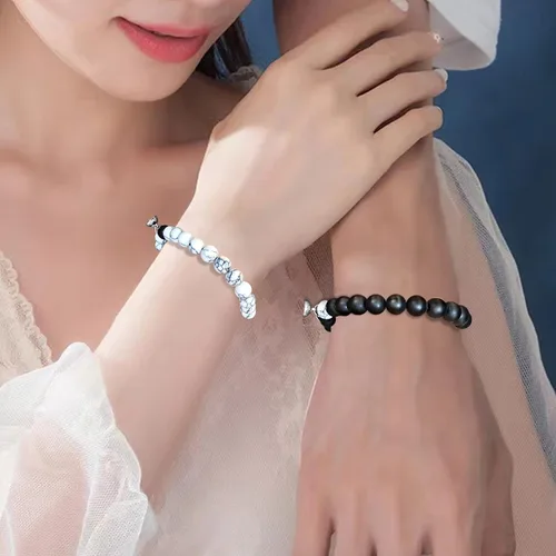 Vista 69 de 2 pulseras magnéticas para parejas, piedra natural negra mate, cristal para votos de amor eterno, juego de pulseras de cuentas de piedra de energía
