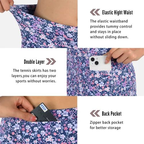 Vista 4 de beroy Faldas pantalón para mujer, 20 pulgadas de longitud hasta la rodilla, falda atlética con pantalones cortos