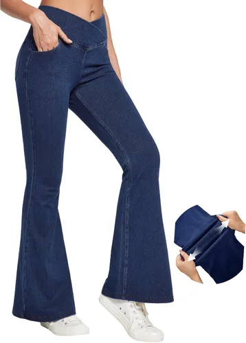 Vista 8 de IUGA Jeans de Cintura Alta Acampanados para Mujeres, Jeans Elásticos Acampanados Pull On de Pierna Ancha, Pantalones Leggings Acampanados con Cruz