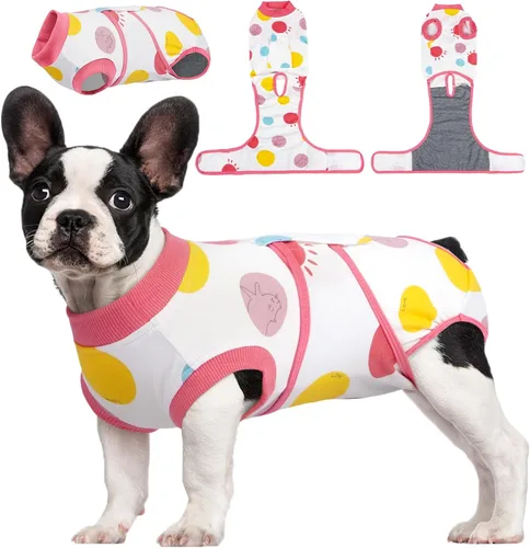 Vista 36 de Kuoser Traje de cirugía para perro, cómodo traje de recuperación para perras, mameluco protector posoperatorio, alternativa suave al cuello E
