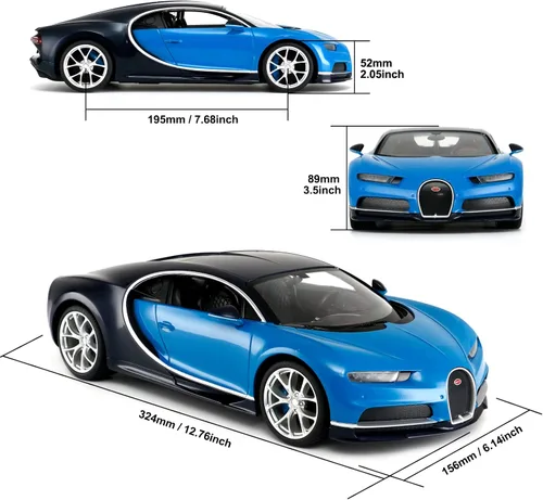 Vista 4 de RASTAR RC Bugatti Chiron Coche De Control Remoto, 1/14 Bugatti Chiron RC Car - Azul