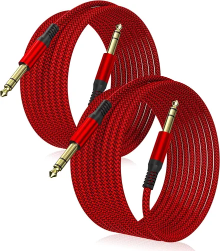 Vista 10 de Elebase 1/4 Pulgada TRS Cable de Instrumento 1 Metro 2Pack, Cable de Audio Estéreo de Conexión de 6.35mm Macho Recto, Línea Equilibrada de 6.35mm
