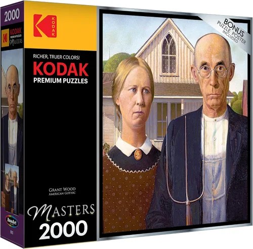 Vista 2 de RoseArt Kodak Premium Masters American Gothic - Rompecabezas de 2000 piezas Grant Wood Piece, 26" x 38" Finished Size, Fully Interlocking Pieces