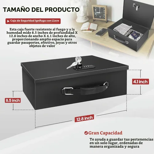 Vista 6 de YIYITOOLS - Caja de seguridad impermeable ignífuga, llave y combinación de doble cerradura