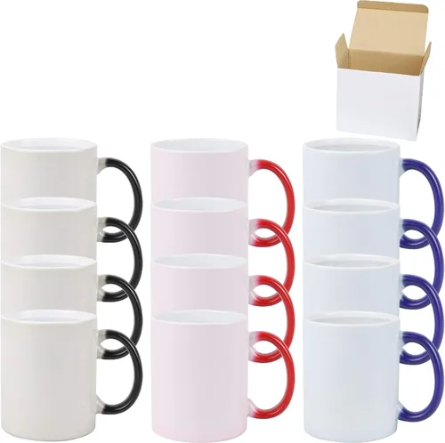 Vista 4 de Taza de sublimación cambiable de 11 onzas, 3 colores surtidos, negro, azul y rojo, empaquetada en caja blanca, caja de 12