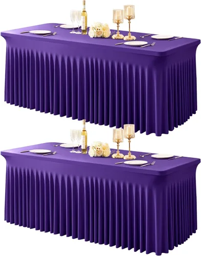 Vista 50 de Paquete de 1 manteles azul bebé para mesas rectangulares de 4 pies, cubiertas de mesa de spandex elástico de una pieza resistentes a las arrugas