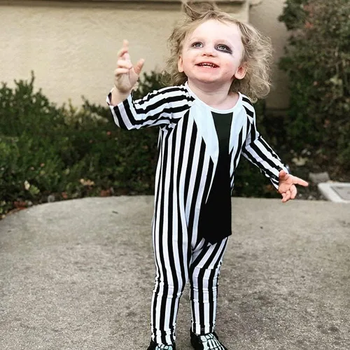 Vista 4 de Traje de Halloween para bebé niño recién nacido a rayas mameluco