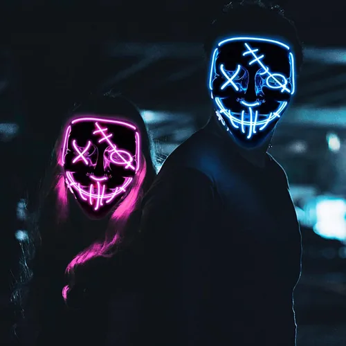 Vista 4 de Halloween LED Mask Light Up Mask Glow in The Dark Cosplay EL Wire Halloween Festival Party Supplies for Adults