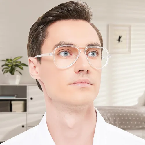 Vista 2 de Paquete de 4 lentes de bloqueo de luz azul aviador para mujeres y hombres, anteojos transparentes para computadora vintage de los años 70, anteojos