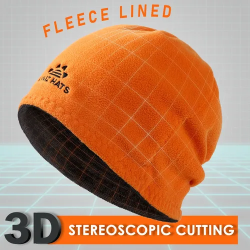 Vista 2 de Lvaiz - Gorro de punto con forro polar de invierno para hombre, reversible, resistente al viento, gorro cálido de calavera para mujer
