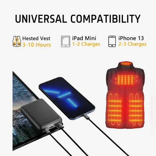 Vista 6 de Chaleco calefactable de 7.4 V 7.2 V chaleco calefactado, paquete de baterías, 5 V2 A, recargable, 10000 mAh, batería para chalecos con calefacción