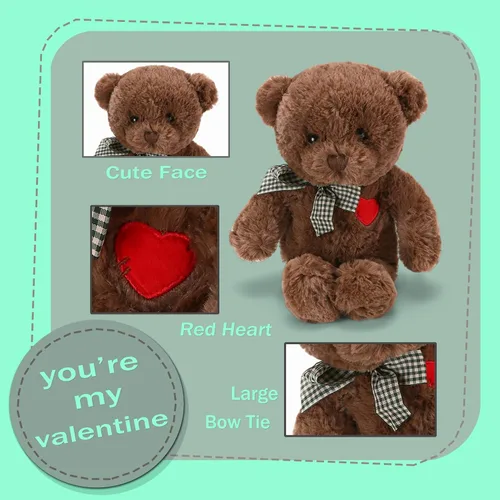 Vista 4 de Riuhot Oso de peluche pequeño con corazón, bonito oso de peluche blanco, oso suave, juguetes de peluche, regalos para novia, novio, niño