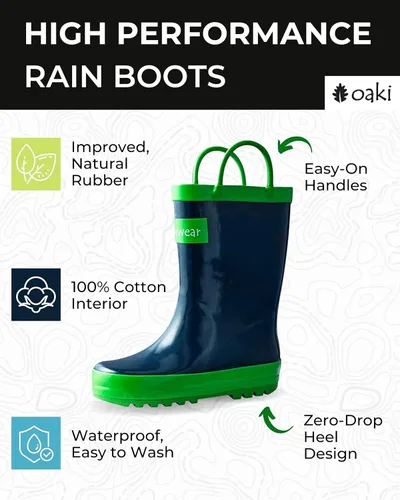 Vista 2 de OAKI Botas de lluvia de goma impermeables para niños con asas fáciles de poner