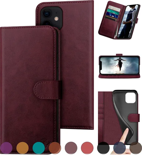 Vista 10 de DuckSky Funda tipo cartera de piel auténtica para iPhone 11 con bloqueo RFID, 4 tarjeteros de crédito. Cuero auténtico. Funda protectora para iPhone