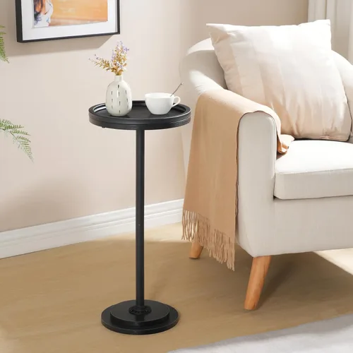 Vista 8 de HOOBRO Mesa auxiliar redonda pequeña, mesa de bebidas, mesa de café Martini con acento de pedestal para espacios pequeños en sala de estar, Negro