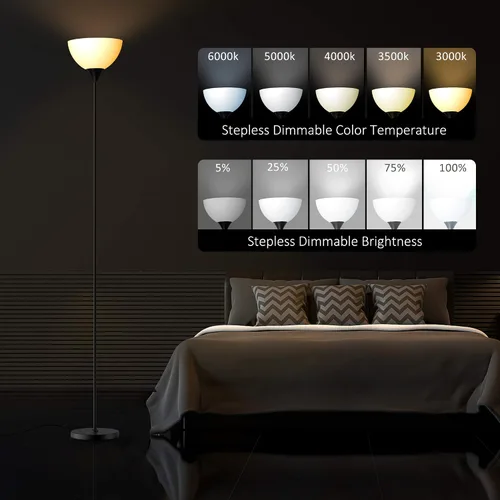 Vista 5 de PESRAE Lámparas de pie RGB inteligentes funcionan con Alexa, aplicación WiFi de Google Assistant, lámpara de pie moderna que cambia