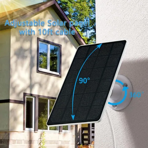 Vista 4 de Cargador de panel solar para cámara de seguridad, puerto USB-C y micro USB para cámara de batería recargable al aire libre, carga rápida de 5V6W