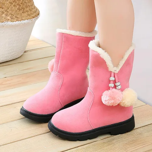 Vista 4 de Toddler Kids Snow Boots Booties Baby Girls Princess Shoes Non-Slip Girl's Fleece Lining Footwear Winter Warm Prewalker