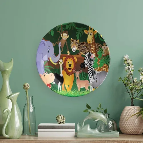 Vista 5 de Plato decorativo de 6 pulgadas, manualidades de cerámica del zoológico, animales en la selva, placa de exhibición divertida para cenas, eventos