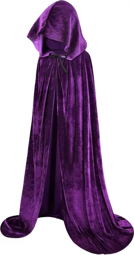 Vista 2 de qikqik Capa de terciopelo con capucha y capa de bruja para adultos, disfraz de cosplay de vampiro, capa de mago