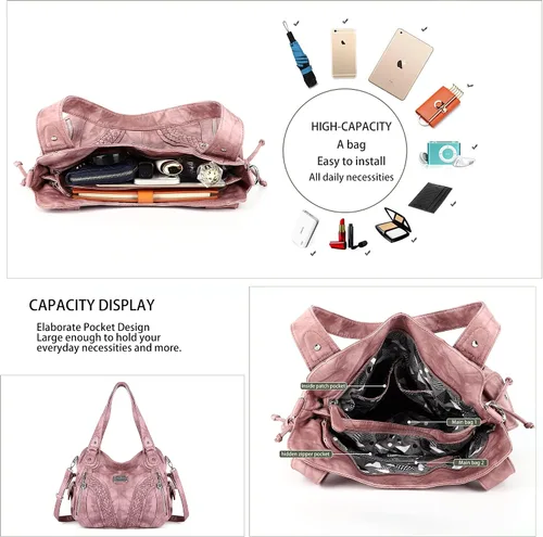 Vista 4 de Monederos y bolsos de mano de moda para mujer, bolsos de hombro con asa superior, bolsos de cuero sintético
