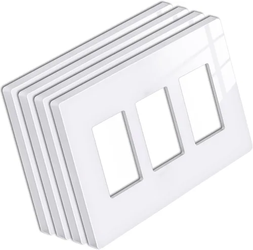 Vista 18 de BESTTEN Placa de pared sin tornillos de 5 segmentos, cubierta de enchufe decorador, placa decorativa para interruptor, serie blanca nieve brillante