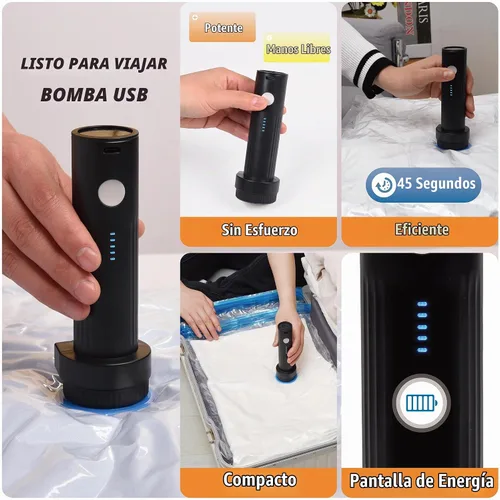 Vista 3 de Paquete de 12 bolsas de almacenamiento al vacío de viaje con bomba eléctrica inalámbrica recargable, bolsas de empaque de viaje para equipaje