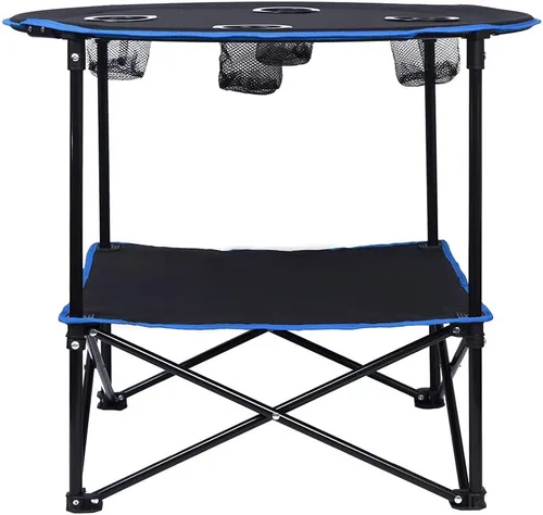 Vista 4 de LEADALLWAY Mesa de Picnic Plegable Portátil Mesa de Camping al Aire Libre con 4 Portavasos y Bolsas de Transporte, Mesa de Viaje de Lona Plegable