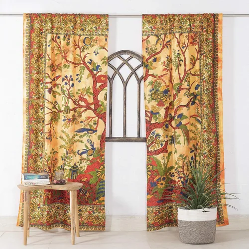 Vista 12 de Popular Handicrafts Paneles de Cortina Mandala Tie Dye del Hermoso Árbol de la Vida Hippie Bohemio Indio Turquesa