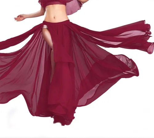 Vista 2 de ROYAL SMEELA Falda de gasa para danza del vientre, falda larga para danza del vientre, falda tribal para danza del vientre, disfraz de danza