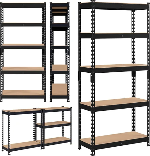 Vista 8 de Topeakmart Estantes utilitarios de 5 niveles, estantes de almacenamiento de metal, estanterías ajustables, montaje sin tornillos, estantes de Negro