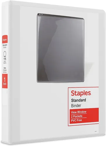 Vista 9 de Staples Carpeta de 3 anillas, anillo en D de 1 pulgada, negro, organizador compacto para el hogar, la oficina y la escuela, con capacidad para hasta