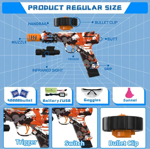 Vista 3 de Pistola eléctrica de bolas de gel, pistola automática de bolas de salpicadura de alta velocidad con más de 80,000 y gafas protectoras, juguetes