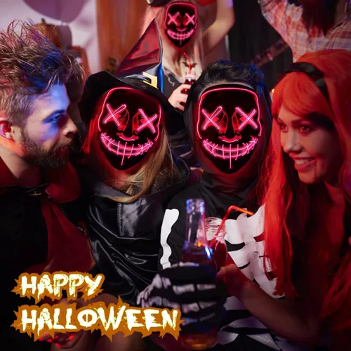 Vista 3 de Máscaras con luz LED de Halloween máscara brillante de purga aterradora para adultos adolescentes niños Halloween cosplay fiestas